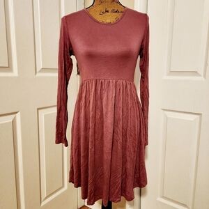 NWT Longyuan Dusty Rose Pink Long Sleeve Dress Women's Medium M Round Neck New